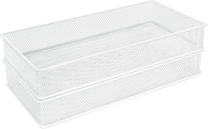 Annova Mesh Stackable Drawer Cabinet and Shelf Organizer Bins Storage Basket School Office Supply Holder Tray- Set of 2 (White, 6x12x2 Inch)