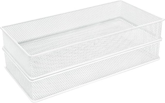 Annova Mesh Stackable Drawer Cabinet and Shelf Organizer Bins Storage Basket School Office Supply Holder Tray- Set of 2 (White, 6x12x2 Inch)
