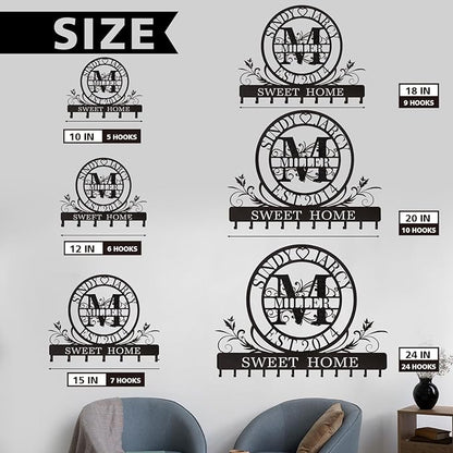 Personalized Key Holder for Wall, Custom Family Name Metal Wall Key Hanger, Key Hooks with Monogram Design, Key Rack Holder Wall Mount for Living Room Bedroom, Anniversary Couple Gift