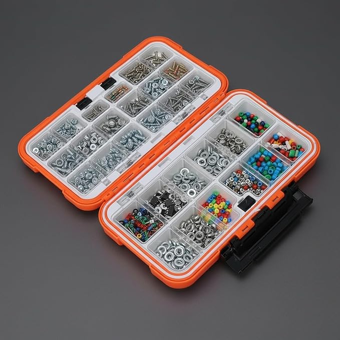 Small Parts Organizer with Dividers, 30-Compartments Hardware Tool Storage Box, Waterproof Seal & Locking Parts Organizers Case for Nail Screws, Nuts, Bolts, Orange