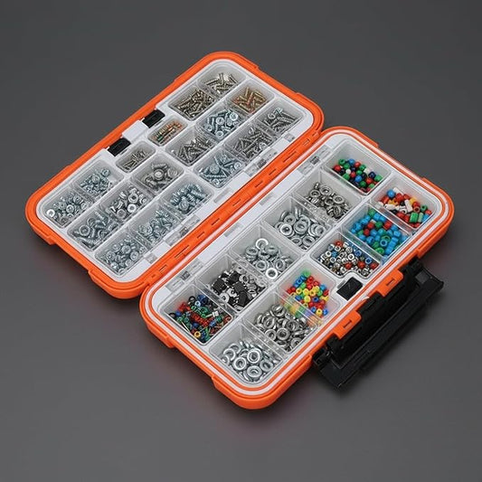 Small Parts Organizer with Dividers, 30-Compartments Hardware Tool Storage Box, Waterproof Seal & Locking Parts Organizers Case for Nail Screws, Nuts, Bolts, Orange