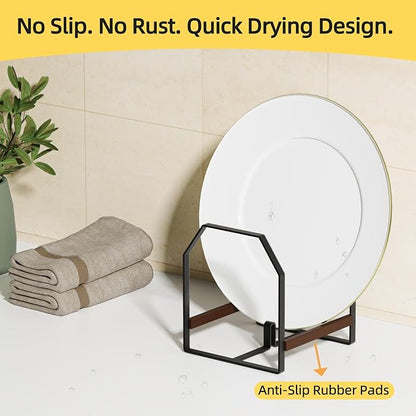 TIPSYTREE 2 Pack Small Kitchen Plate Organizer, Metal Dish Racks for Apartment, Small Family, or Countertop Use – Fits 6"–10" Plates, Black