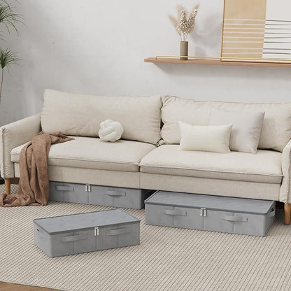 ENUMAIL Underbed Storage Box, Foldable Bed Sheet Organizer, Cube Bags Container with Lid for Organizing Clothes, Blankets, Comforter, 23.6x11.8x5.9in, Grey, 2 Pack