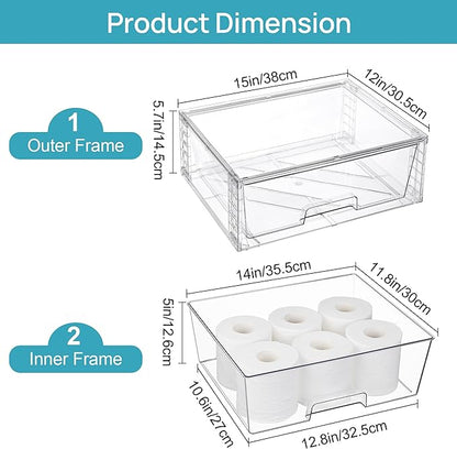 Vtopmart 3 Pack Large Stackable Storage Drawers,Easily Assemble Clear Acrylic Bathroom Closet Undersink Organizers,Plastic Storage Bins for Cabinet,Kitchen Pantry,Medicine Organization