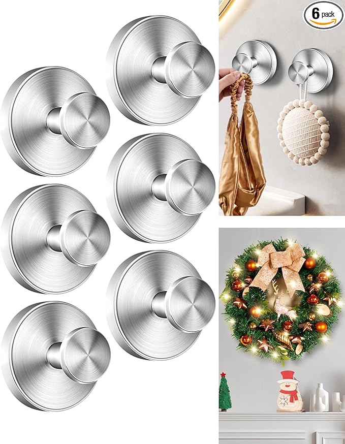 SwanKiss Suction Cup Hooks for Shower, Suction Cup Hooks for Door Wreaths, Robe Towel Hooks Heavy Duty for Bathroom Hanging, Windows, Kitchen, Glass, Mirror, No Drilling, 6 Pack (Sliver)
