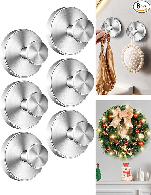 SwanKiss Suction Cup Hooks for Shower, Suction Cup Hooks for Door Wreaths, Robe Towel Hooks Heavy Duty for Bathroom Hanging, Windows, Kitchen, Glass, Mirror, No Drilling, 6 Pack (Sliver)