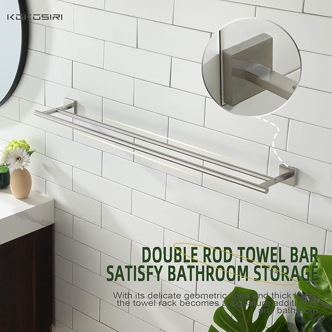 KOKOSIRI Towel Holder Bath Towel Bar with Two Rails for Bathroom Kitchen Towel Racks 36 Inch Brushed Nickel Stainless Steel B5005BR-L36