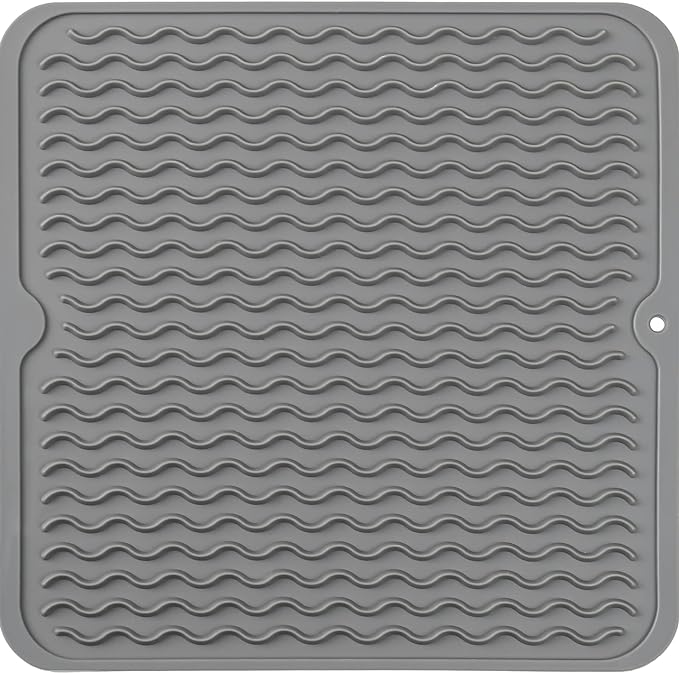 Silicone Dish Drying Mat for Multiple Usage,Easy clean,Eco-friendly,Heat-resistant Silicone Mat for Kitchen Counter or Sink,Refrigerator or Drawer liner Grey M 12 inches x 12 inches