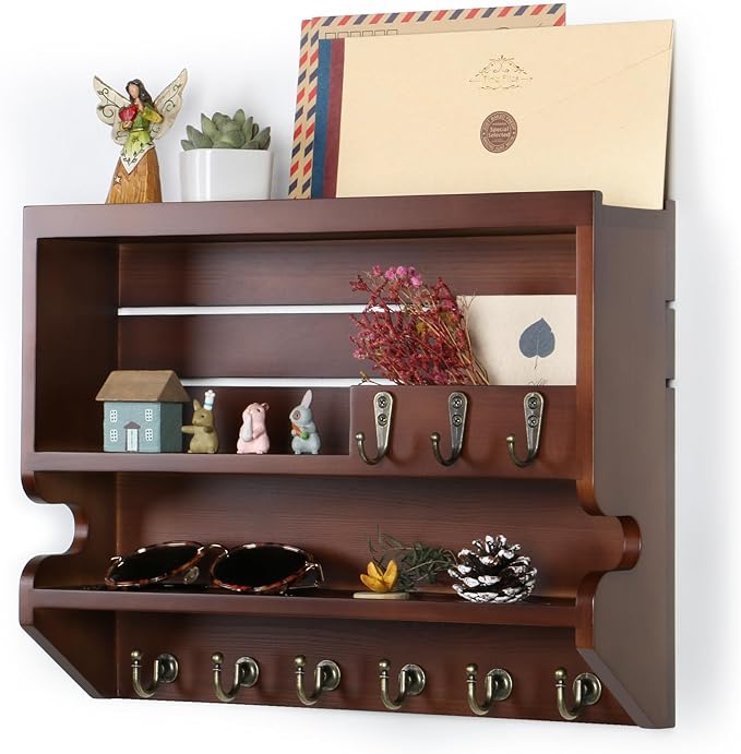Key Holder for Wall, Mail Organizer Wall Mounted, Luxury Walnut