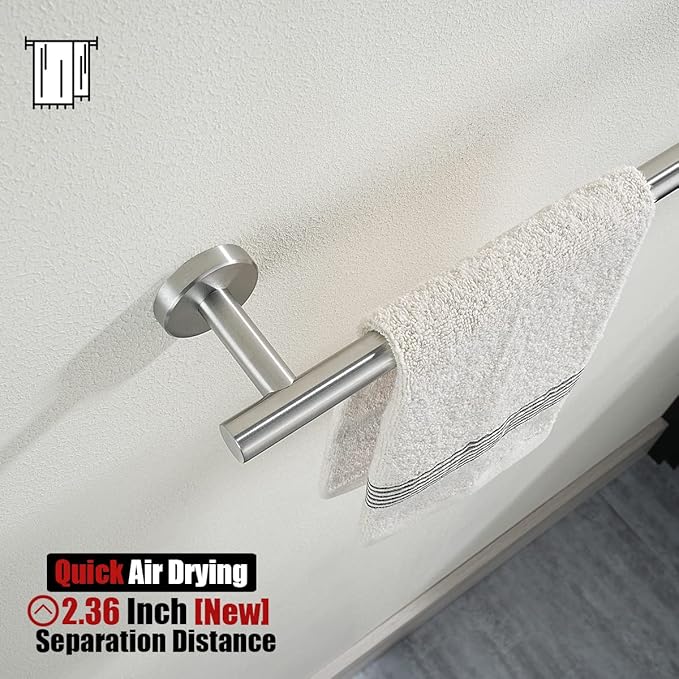 JQK Bath Towel Bar, 33 Inch 304 Stainless Steel Thicken 0.8mm Single Towel Rack for Bathroom, Towel Holder Brushed Steel Wall Mount, Useable Length 30 Inch 2 Pack, TB110L30-BN-P2