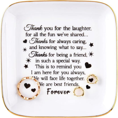 Kaidouma Good Friends Gifts for Women - Ceramic Jewelry Holder Ring Dish Trinket Tray - Friendship Gifts for Women Friends - Birthday Christmas Gifts for Her Best Friends Female
