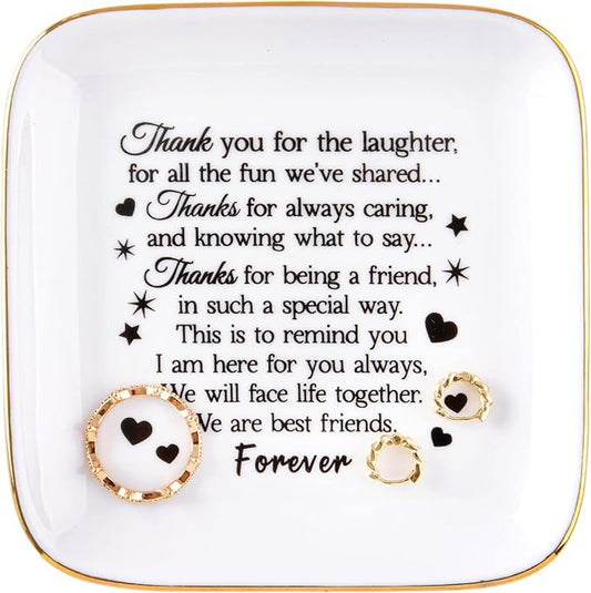 Kaidouma Good Friends Gifts for Women - Ceramic Jewelry Holder Ring Dish Trinket Tray - Friendship Gifts for Women Friends - Birthday Christmas Gifts for Her Best Friends Female