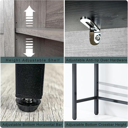 Timboniture Over The Toilet Storage Cabinet, Bathroom Above Toilet Cabinet Organizer with Doors and Adjustable Shelves, Bathroom Shelf Organizer with Anti-Tip Device & Drain Rack, Grey