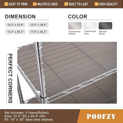Poofzy Wire Shelf Liner 14 x 30, Set of 5 Shelf Liners for Wire Shelving Plastic Non-Adhesive for Pantry, Kitchen Cabinets (Gray)