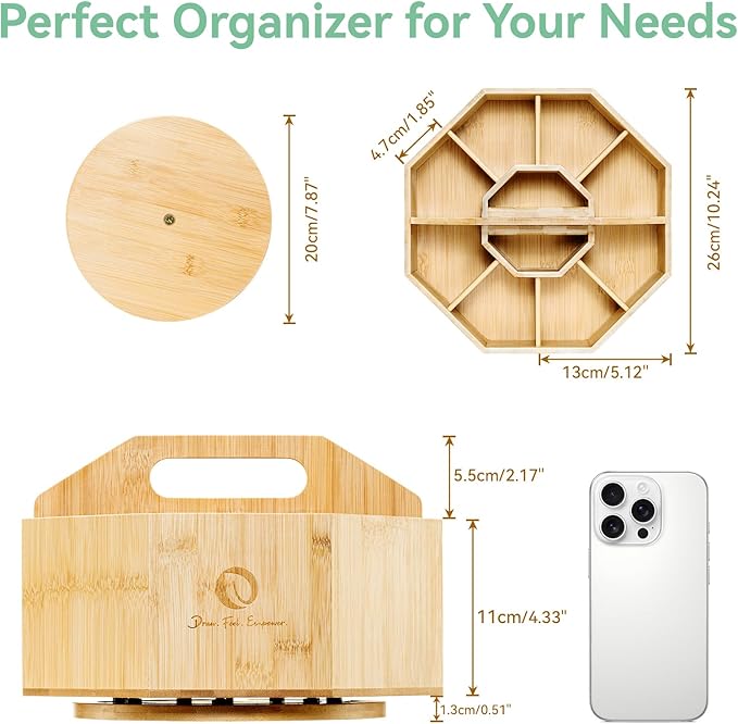 Ohuhu Rotating Marker Organizer for Alcohol Markers, 360-Degree Rotating Bamboo Storage Hold 162 Honolulu& B Alcohol Markers, Pens Pencil Holder with 8 Compartments for Home Classroom Office Decor