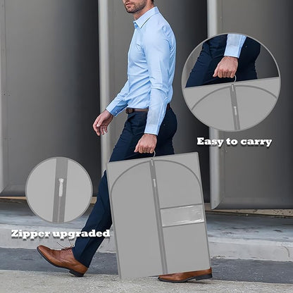 Garment Bags for Hanging Clothes, 45'' Suit Bag Cover for Storage and Travel, Dress Bags for Gowns Long, 2 Pack (Grey)