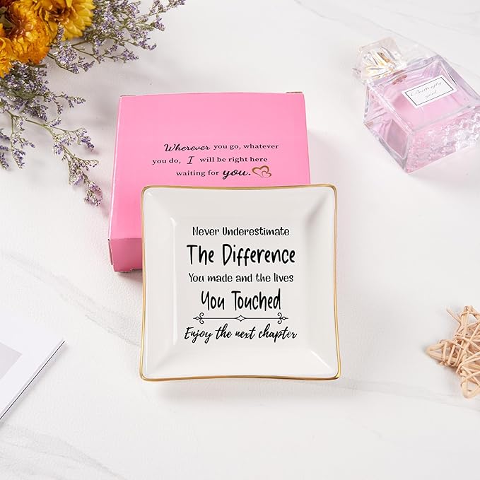 Spegiffu Retirement Gifts for Women Coworker Leaving Gifts Going Away Gift Retirement Gift Jewelry Dish for Friends Retired Teachers Nurses Doctor Boss Goodbye Farewell Gifts for Coworkers New Job