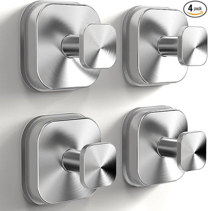 XCIXCI 4Pack Suction Cup Hooks for Shower, Bathroom, Glass Door – Heavy Duty Waterproof Suction Hooks for Towel, Loofah, Bath Robe and Wreath Hanging – No Drill Removable Hook, Brushed Silver