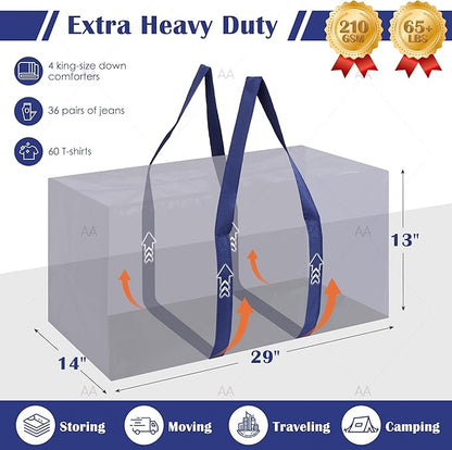 6 Pack Extra Large Heavy Duty Moving Bags with Reinforced Zipper & Wide Handles, Moisture-Resistant Storage Bins Packing Cubes for Clothes, College Dorm, Travel, and Home Organization, Dark Blue