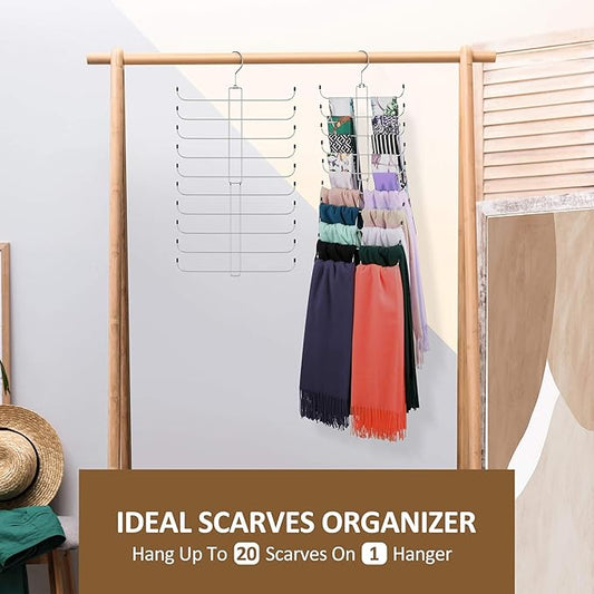 ZEDODIER Scarf Organizer Scarf Hanger for Closet, Rotatable Sturdy Hijab Holder Holds 20 Scarves, Space Saving Closet Organizers and Storage, Silver