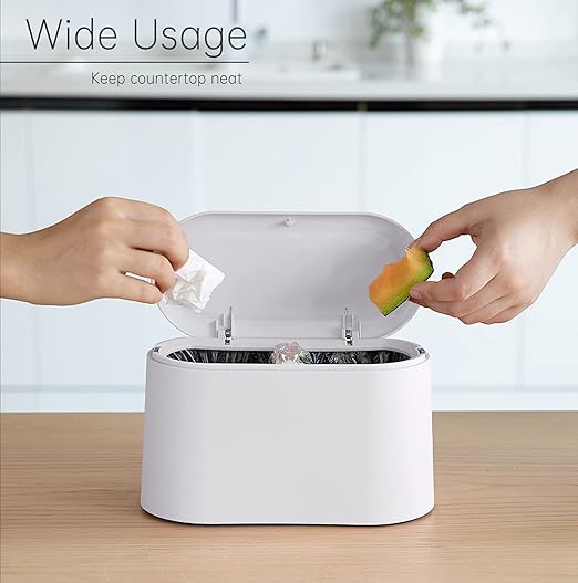 Mini Trash Can with Lid Removable Small Garbage Can, Tiny Plastic Trash Bin, Pop Up Countertop Wastebasket, Counter Garbage Lint Bin for Bathroom,Office,Kitchen,Desk(White)