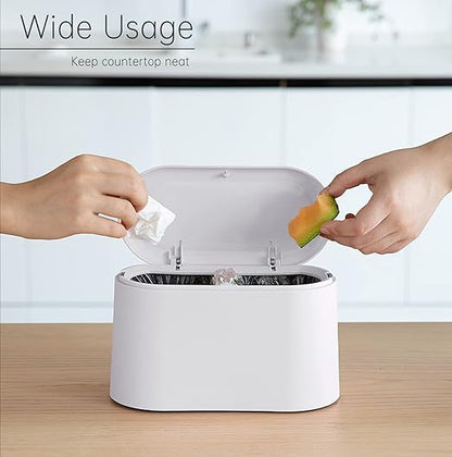Mini Trash Can with Lid Removable Small Garbage Can, Tiny Plastic Trash Bin, Pop Up Countertop Wastebasket, Counter Garbage Lint Bin for Bathroom,Office,Kitchen,Desk(White)