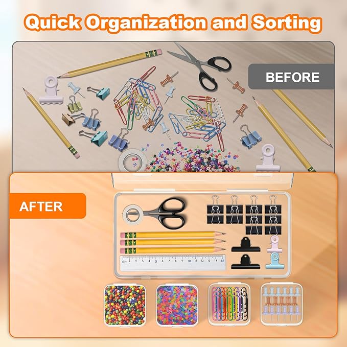 Bead Organizer Box, 24 PCS Clear Plastic Storage Containers Features Hinged Lid and Labels, Craft Storage Box for Jewelry, Diamonds, Clay Beads, Bracelets, Screws, Seeds, Small Parts