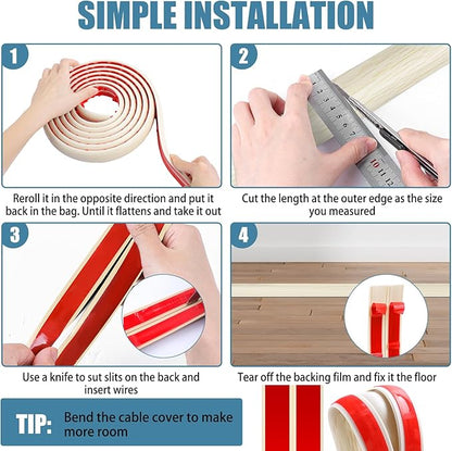 Floor Cord Covers for Wires 3.3FT Cable Hider Wire Cover Self Adhesive Cord Hider Floor for Offices, Homes, Workshops, Warehouses Cable Cavity 0.39" W x 0.27" H