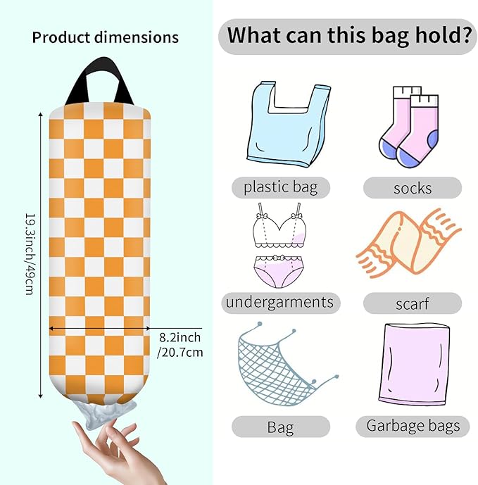 Plastic Bag Holder, Wall Mount Grocery Bag Organizer, Funny Hanging Storage Dispenser for Home Kitchen Cute Checkerboard