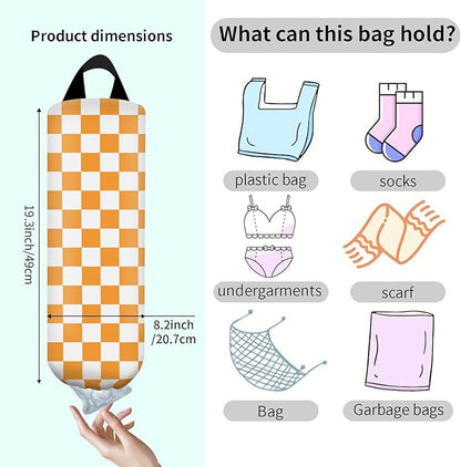 Plastic Bag Holder, Wall Mount Grocery Bag Organizer, Funny Hanging Storage Dispenser for Home Kitchen Cute Checkerboard