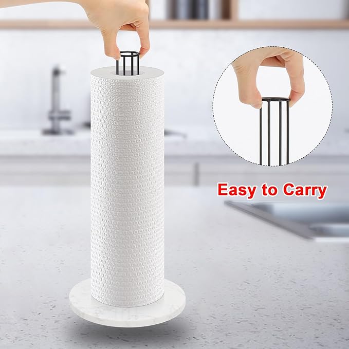 NearMoon Paper Towel Holder Countertop, Sturdy Metal Paper Towel Stand Dispenser with Marble Base, Standard or Jumbo-Sized for Kitchen Counter, Farmhouse, Living Room, Matte Black