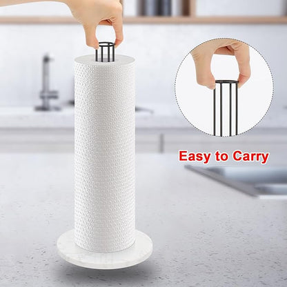 NearMoon Paper Towel Holder Countertop, Sturdy Metal Paper Towel Stand Dispenser with Marble Base, Standard or Jumbo-Sized for Kitchen Counter, Farmhouse, Living Room, Matte Black