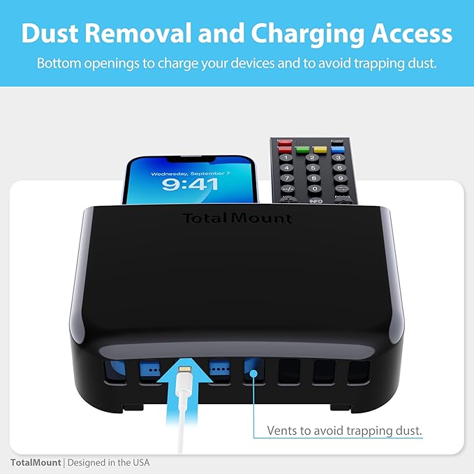 TotalMount Hole-Free Remote Holder – Eliminates Need to Drill Holes in Your Wall (Premium Black Holder for 2 or 3 Remotes)