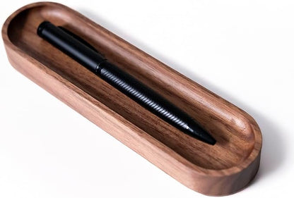 Walnut Wood Pen Tray, Minimalist Oval Wooden Pencil Holder, Office Desk Organizer, Writing Instrument Rest, Work Student Teacher Gift