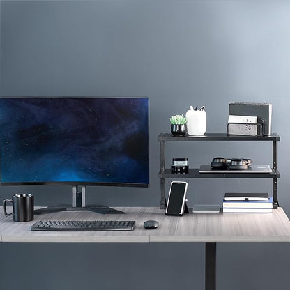 VIVO Clamp-on 24 inch Above or Below Desk 2-Tier Shelving Unit for Table Accessories, Gaming Devices, and More, Storage Tray, Desktop Organizer, Black, STAND-SHELF24C