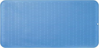 Silicone Dish Drying Mat for Multiple Usage,Easy clean,Eco-friendly,Heat-resistant Silicone Mat for Kitchen Counter or Sink,Refrigerator or Drawer Liner Lichen BlueL 5XL 36inches x 18inches