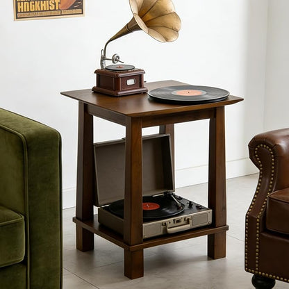 chairus Square Nightstands Set of 2, Modern Accent End Table with 2-Tier Storage Shelf, Solid Wood Small Side Table for Living Room/Bedroom, Walnut