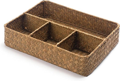 Tea Bag Holder, Woven Tea Bag Organizer, Tea Candy Storage Basket, Sugar Packet Holder, Coffee Station Condiment Organizer (10.2 x 7.9 x 2.4 inch)