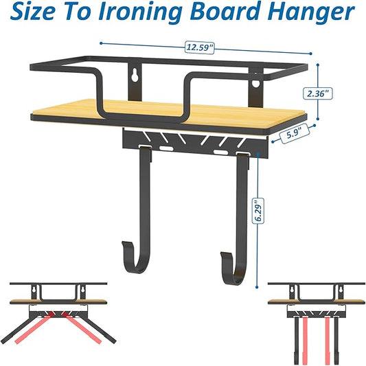 efluky Ironing Board Hanger Wall Mount with Removable Hooks, Ironing Board Holder Organizer Compatible with T/Leg & Y/Leg Ironing Boards, Space Saving Laundry Room Storage, 12.59"x5.9"x2.36", Black