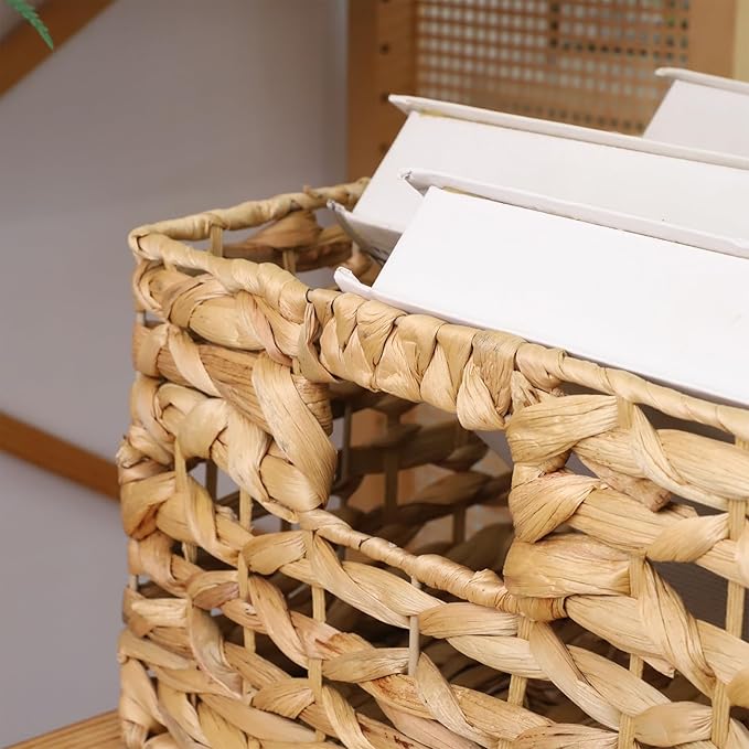 GYASVWU Rectangular Water Hyacinth Storage Basket, Wicker Baskets for Organizing,Hyacinth Baskets with Handle, Decorative Rattan Basket for Bathroom/Bedroom/Shelves/Living Room (Large)