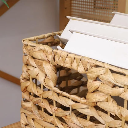 GYASVWU Rectangular Water Hyacinth Storage Basket, Wicker Baskets for Organizing,Hyacinth Baskets with Handle, Decorative Rattan Basket for Bathroom/Bedroom/Shelves/Living Room (Large)