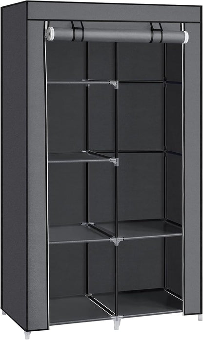SONGMICS Portable Closet, Fabric Wardrobe, Clothes Rack with Shelves, Pockets, Large Capacity, 1 Hanging Rod, 34.6 x 17.7 x 66.1 Inches, Dove Gray URYG84GY