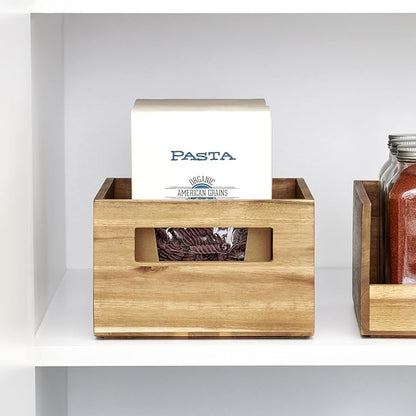 iDesign Acacia Wood Pantry Storage Bin with Handles - Set of 4 - Natural