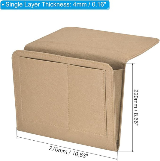 PATIKIL 11in Bedside Caddy, Bed Caddy Bedside Organizer Hanging 5 Pocket Soft Felt Bed Pockets Bedside Storage Organizer Remote Control Holder for Bedroom Phones Glasses, Beige