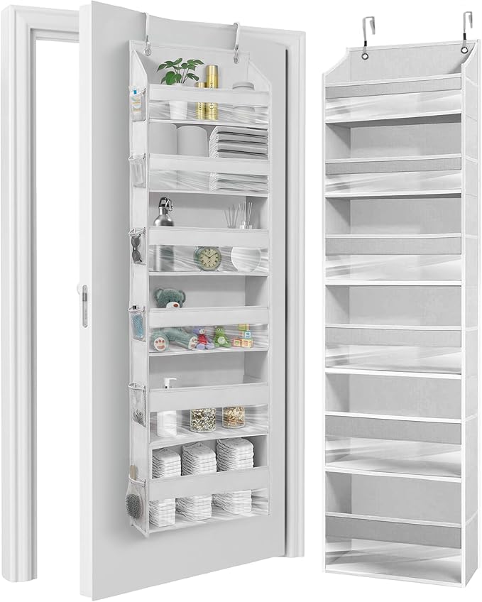 HOMELUX THEORY UPGRADED 6 Tiers Over The Door Organizer Hanging - 100D EXTRA THICK & 50lbs HUGE CAPACITY, 12 Side Mesh Pockets Over The Door Shoe Organizer, Hanging Closet Organizer (Light Gray, 1pc)