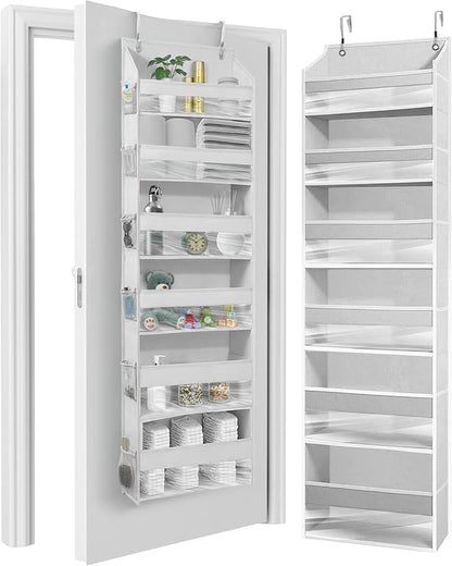 HOMELUX THEORY UPGRADED 6 Tiers Over The Door Organizer Hanging - 100D EXTRA THICK & 50lbs HUGE CAPACITY, 12 Side Mesh Pockets Over The Door Shoe Organizer, Hanging Closet Organizer (Light Gray, 1pc)
