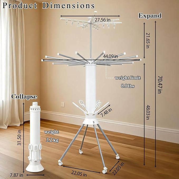 Four Legged 2 Tier Clothes Drying Rack Laundry Drying Rack Save Space Garment Rack Portable and Foldable Dry Rack with 4 Pulleys 16 Poles 360° Octopus for Indoor Outdoor Balcony Courtyard
