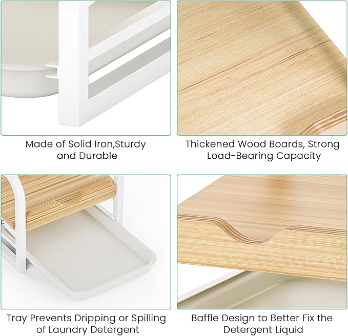 Laundry Detergent Holder Liquid Laundry Detergent Riser and Stand with Drip Tray for Laundry Room Organization (Tilted-White)