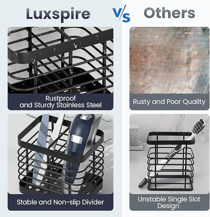 Luxspire Toothbrush Holders for Bathroom, Stainless Steel Electric Toothbrush Holder Wall Mounted, Shower Toothbrush Toothpaste Holder, Bathroom Organizer Essentials, 2 Slots, Black