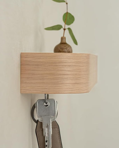 Kazai.® Key Holder 'Toke' | Minimalist Key Hook Design from Berlin | Modern Key Holder Wall Mount with Wooden Shelf | Key Rack for Wall as Entryway Organizer | Oak, White